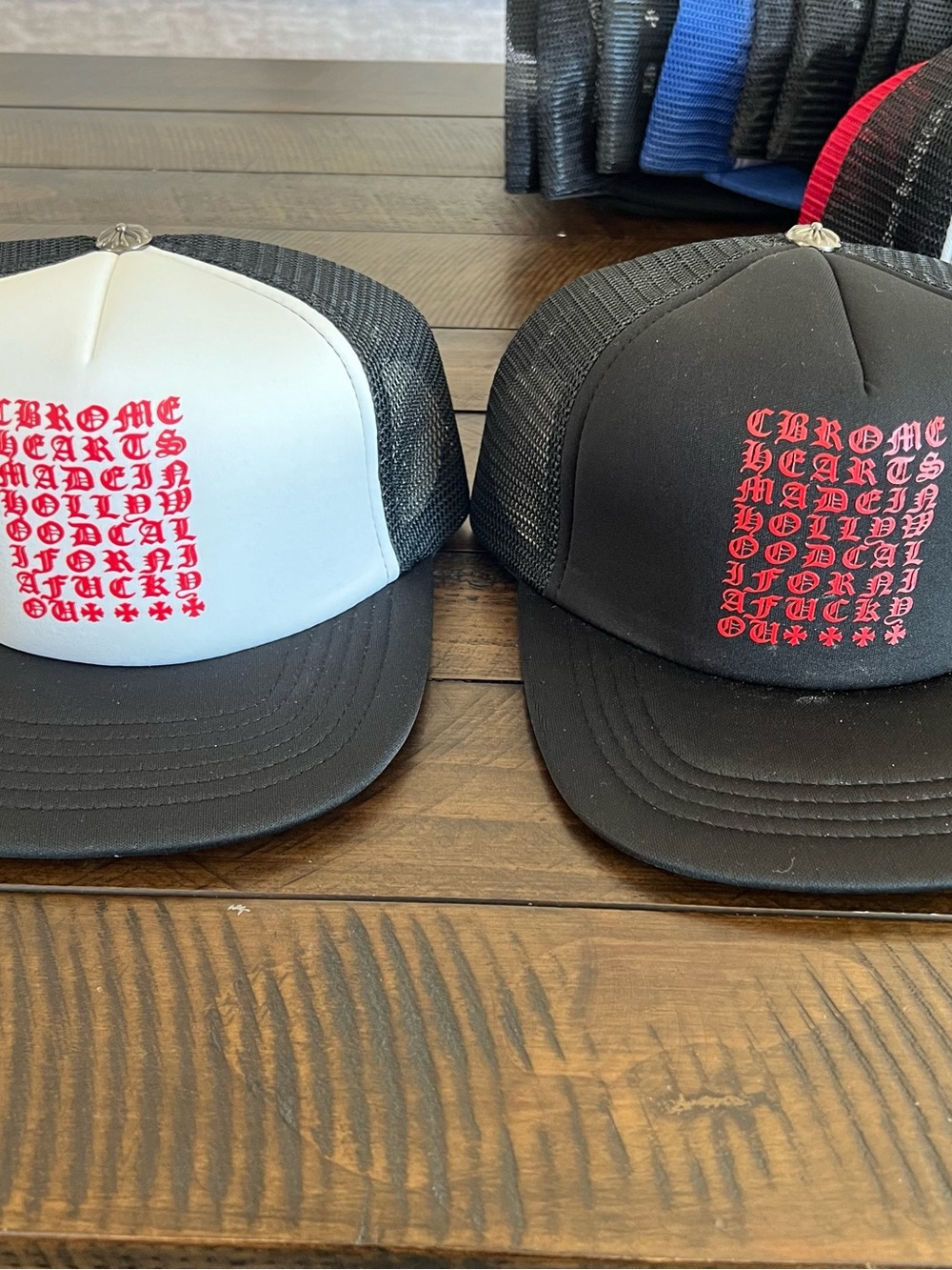 Chrome Hearts Black Trucker Hat with Red Gothic Logo
